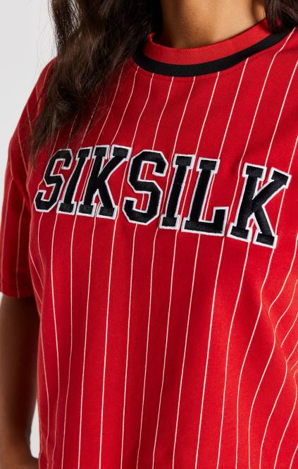 ženske SikSilk rdeča bejzbolska majica s črtami oblačila P00V44