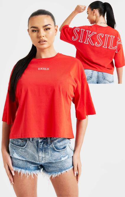 ženske SikSilk rdeča obrobljena majica s kratkimi rokavi oblačila P00V36