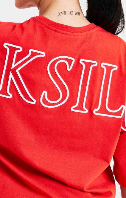 ženske SikSilk rdeča obrobljena majica s kratkimi rokavi oblačila P00V36
