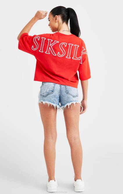 ženske SikSilk rdeča obrobljena majica s kratkimi rokavi oblačila P00V36