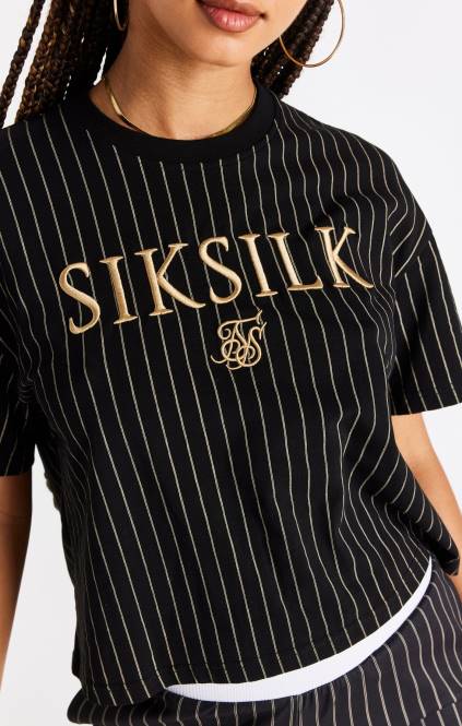 ženske SikSilk črna majica s kratkimi rokavi oblačila P00V66