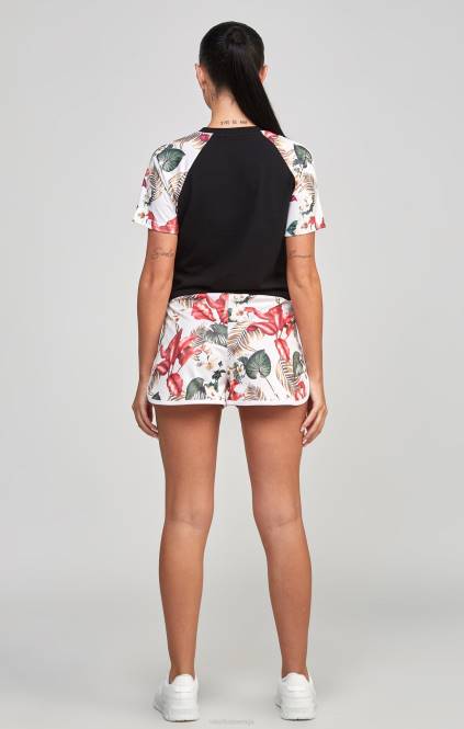 ženske SikSilk črna retro tropics kratke majica s kratkimi rokavi oblačila P00V73