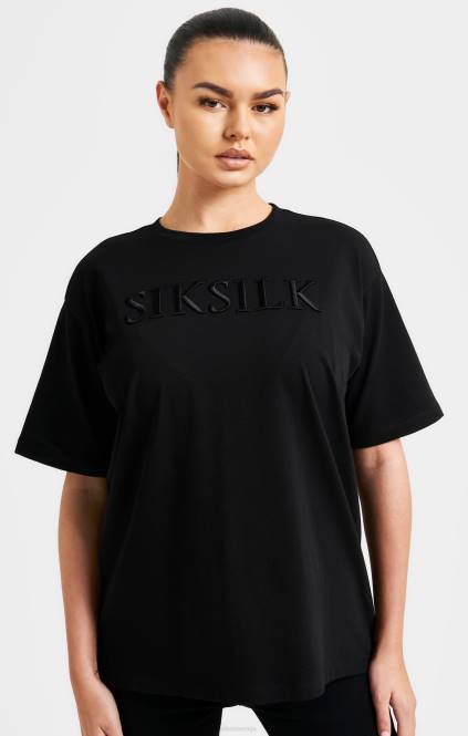 ženske SikSilk črna vezena fantovska majica s kratkimi rokavi oblačila P00V52