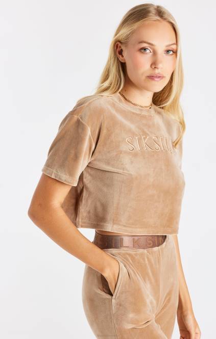 ženske SikSilk zlata majica s kratkimi rokavi iz velurja oblačila P00V42