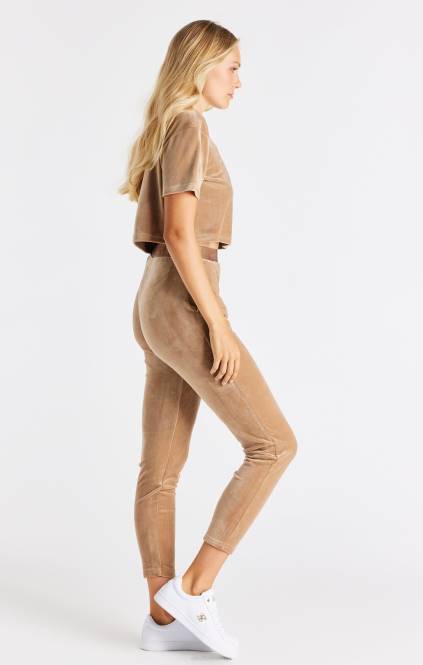 ženske SikSilk zlata majica s kratkimi rokavi iz velurja oblačila P00V42